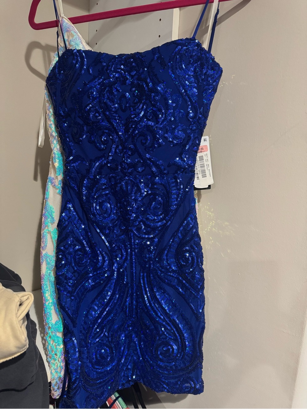 Homecoming Dress: B Darlin Royal Blue Sequin Mini Dress with Thin Straps